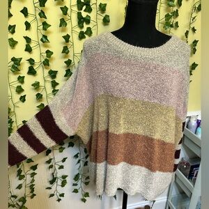 Active USA Colorblock Striped Textured Oversized Sweater